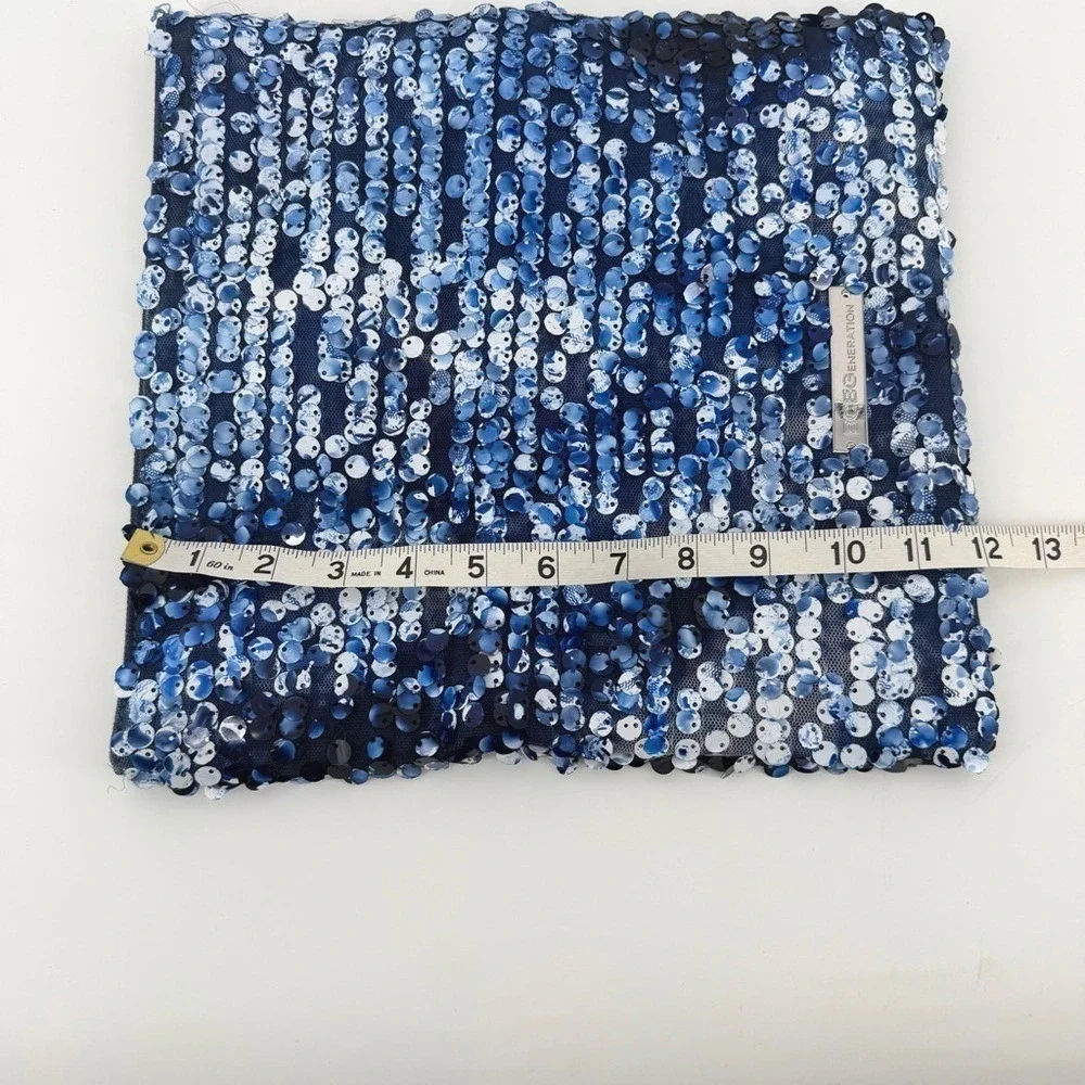 BCBGeneration Blue White Sequin Foldover Clutch Bag Evening Party Pouch